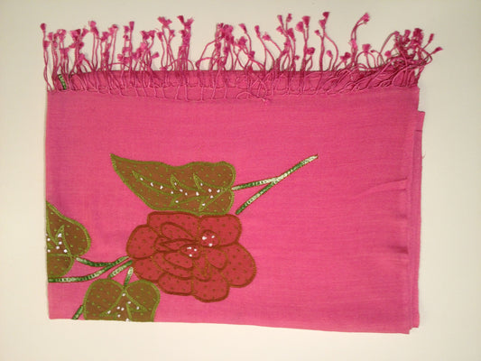 Scarf Stole Wool Pink Flower