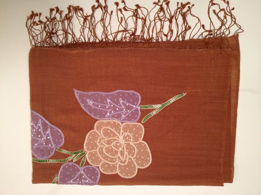 Scarf Stole Brown Wool  Flower