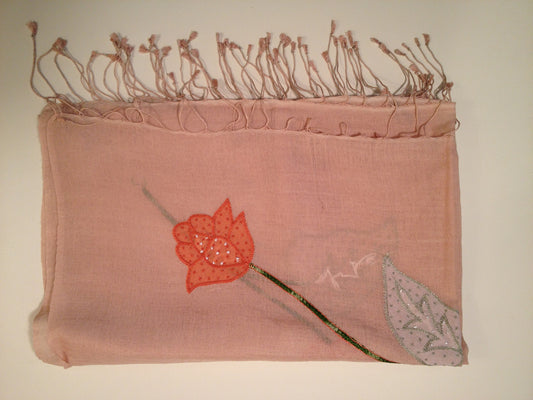 Scarf Stole Wool Beige Flower